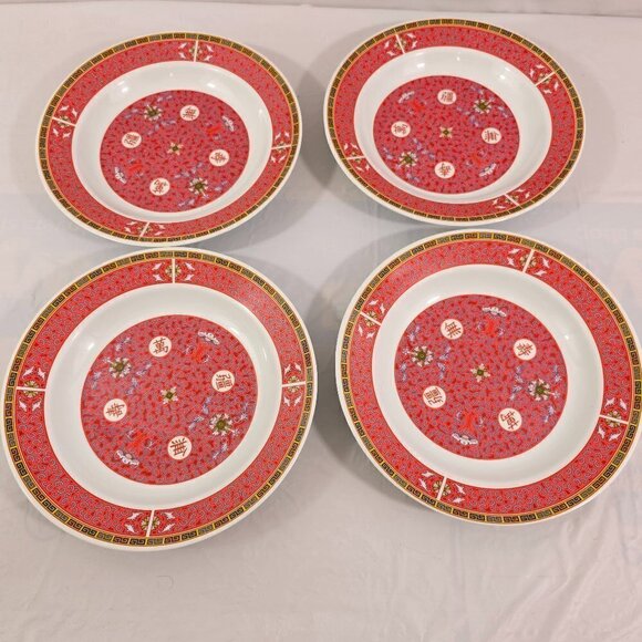 Chalice Melamine Red Geometric Asian Design Pattern Soup Salad Bowls – Set of 4 - Picture 15 of 16
